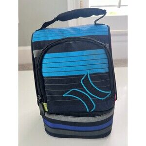 Hurley Black Striped 2 Compartment Insulated School Work  Lunch Bag Tote